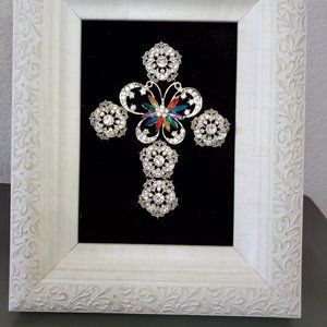 Framed Butterfly Jeweled Cross Creation